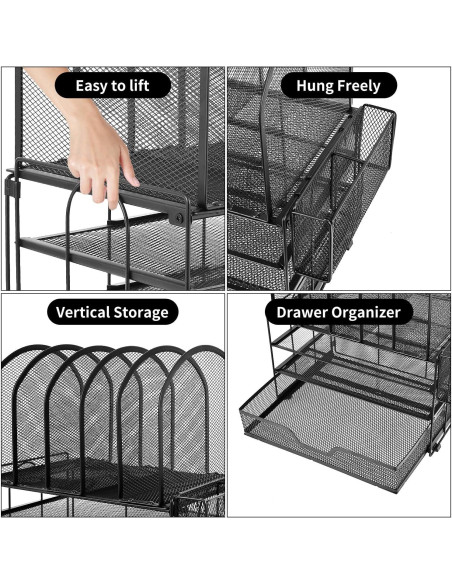 Organizador de Escritorio ORDROLL Negro con Cajón y 5 Soportes