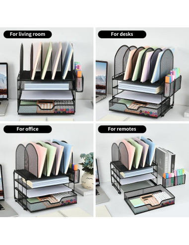 Organizador de Escritorio ORDROLL Negro con Cajón y 5 Soportes