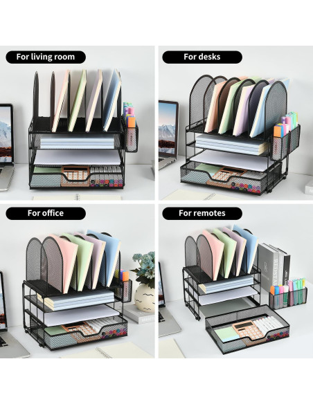 Organizador de Escritorio ORDROLL Negro con Cajón y 5 Soportes