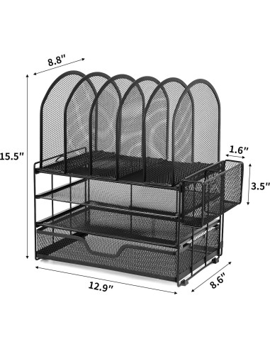 Organizador de Escritorio ORDROLL Negro con Cajón y 5 Soportes