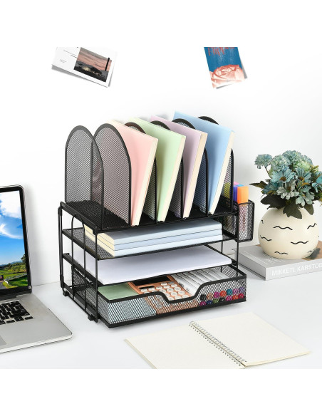 Organizador de Escritorio ORDROLL Negro con Cajón y 5 Soportes