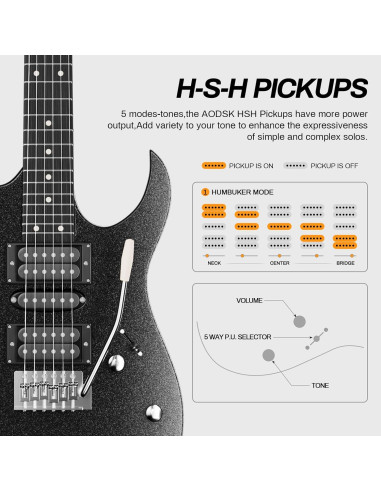 Guitarra Eléctrica AODSK AX70A-BK 39" Completa con Amplificador