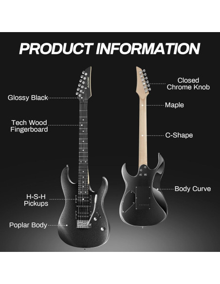 Guitarra Eléctrica AODSK AX70A-BK 39" Completa con Amplificador