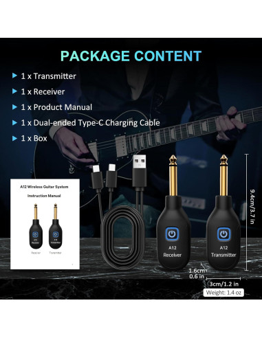 Transmisor Receptor Inalámbrico WENTELMUSIC A12 para Guitarra