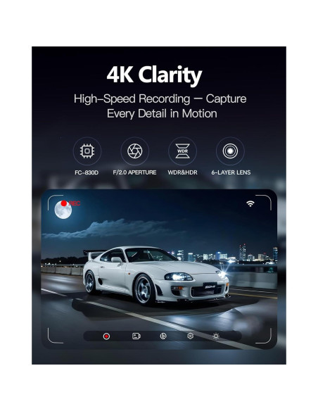 Cámara Dash 4K Delantera y Trasera Ficorella FC70 Inalámbrica