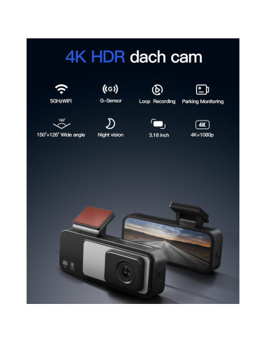 Cámara Dash 4K Delantera y Trasera Ficorella FC70 Inalámbrica