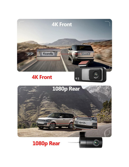 Cámara Dash 4K Delantera y Trasera Ficorella FC70 Inalámbrica