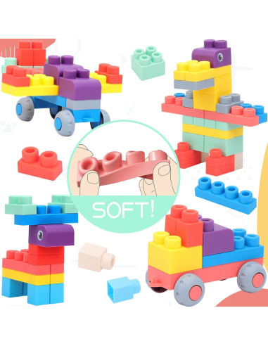 Bloques de Construcción Suave Couomoxa 50 PCS para Niños 6-36 Meses