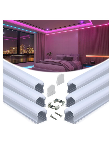 Canal LED Muzata U108 1M 6Pack Cubierta Blanca Lechosa