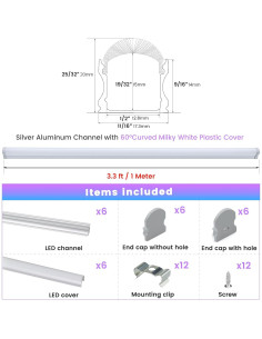 Canal LED Muzata U108 1M 6Pack Cubierta Blanca Lechosa 2