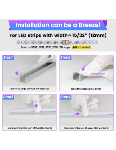 Canal LED Muzata U108 1M 6Pack Cubierta Blanca Lechosa