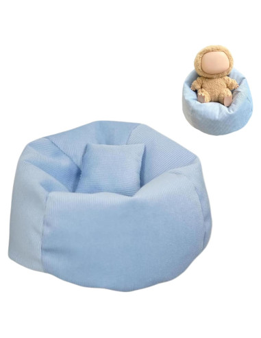 Sofá Miniatura Azul para Muñecas Labubu 15cm con Cojines