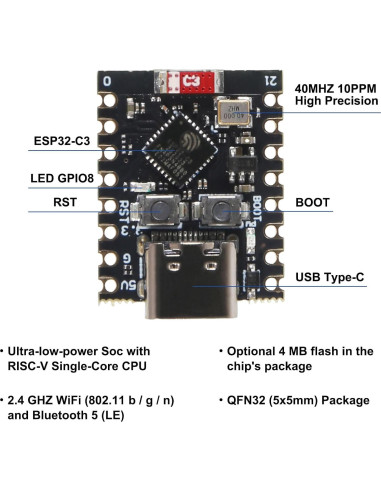 Placa de Desarrollo Mini ESP32-C3 DORHEA 2 Pcs 13.6g