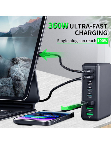 Cargador USB C 360W 8 Puertos GaN III Shenzhen Master