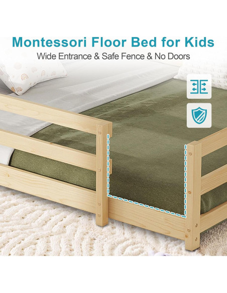 Cama Montessori Completa Lyngins Natural sin Puertas