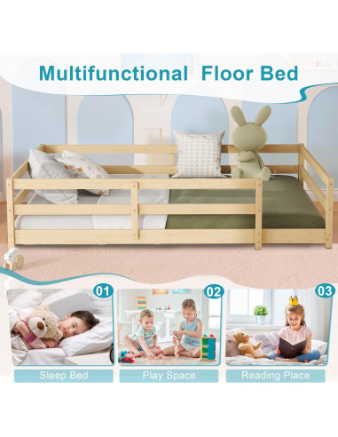 Cama Montessori Completa Lyngins Natural sin Puertas