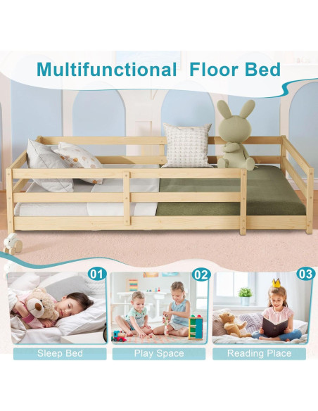 Cama Montessori Completa Lyngins Natural sin Puertas
