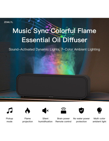 Difusor de Aromaterapia Genérico 250ml con Llama Sonido Negro