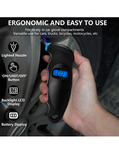 Medidor Digital de Presión de Neumáticos Kewucn 10.34 bar