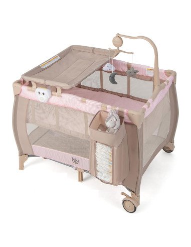 Cuna de Viaje 3 en 1 Costzon Rosa Plegable con Cambiador