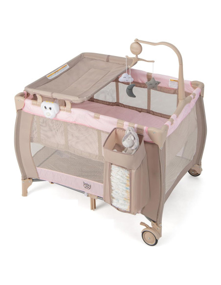 Cuna de Viaje 3 en 1 Costzon Rosa Plegable con Cambiador