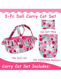 Juego de Cuna para Muñecas Rakki Dolli Rosa 3 Piezas 2