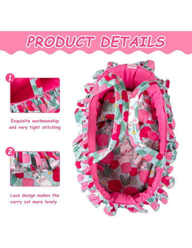 Juego de Cuna para Muñecas Rakki Dolli Rosa 3 Piezas