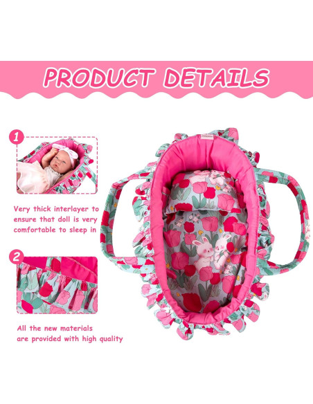 Juego de Cuna para Muñecas Rakki Dolli Rosa 3 Piezas