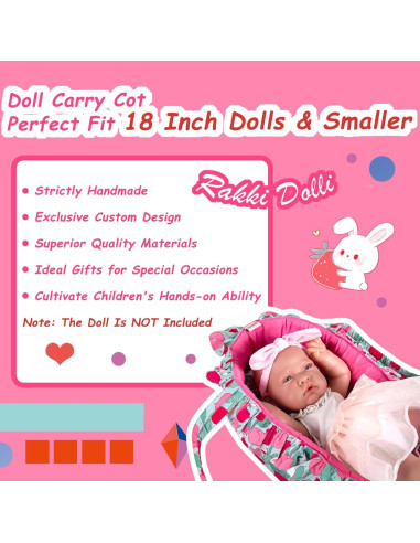 Juego de Cuna para Muñecas Rakki Dolli Rosa 3 Piezas