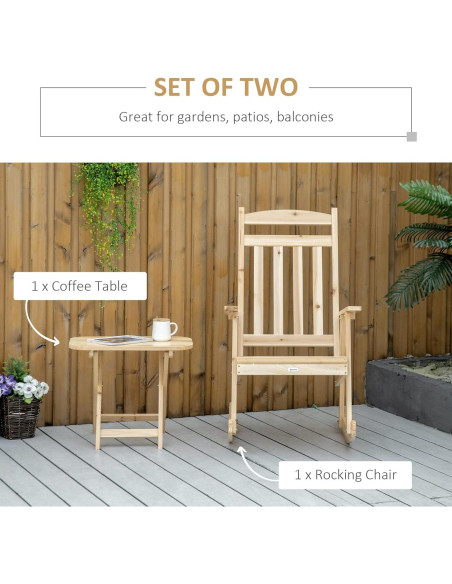 Conjunto de Bistro de Madera Outsunny 2 Piezas para Patio