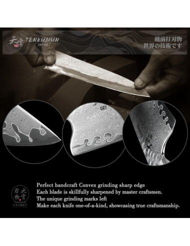 Cuchillo Gyutou Tenkumun 20.32 cm Acero Damasco VG-10 Hecho a Mano