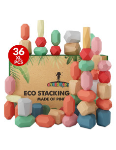 36 Rocas XL de Apilamiento de Madera EVERSMART - Juguetes Montessori