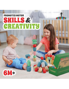 36 Rocas XL de Apilamiento de Madera EVERSMART - Juguetes Montessori 2