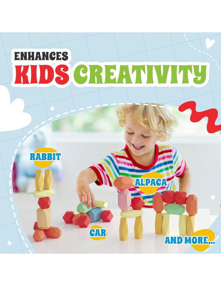 36 Rocas XL de Apilamiento de Madera EVERSMART - Juguetes Montessori