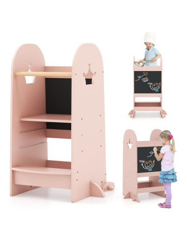 Taburete de Cocina para Niños HONEY JOY Rosa Ajustable 3 Niveles