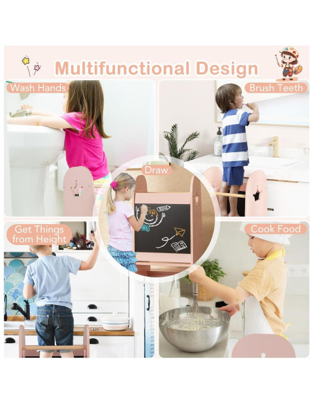 Taburete de Cocina para Niños HONEY JOY Rosa Ajustable 3 Niveles