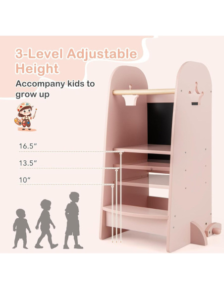 Taburete de Cocina para Niños HONEY JOY Rosa Ajustable 3 Niveles