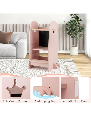 Taburete de Cocina para Niños HONEY JOY Rosa Ajustable 3 Niveles