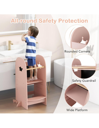 Taburete de Cocina para Niños HONEY JOY Rosa Ajustable 3 Niveles