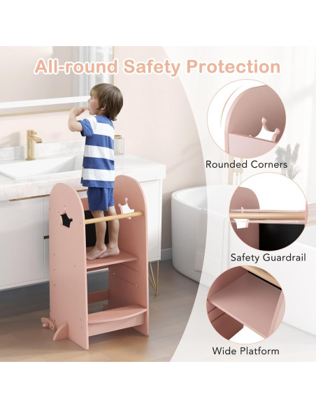 Taburete de Cocina para Niños HONEY JOY Rosa Ajustable 3 Niveles