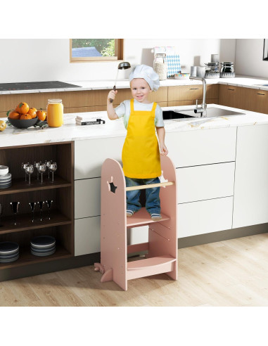 Taburete de Cocina para Niños HONEY JOY Rosa Ajustable 3 Niveles