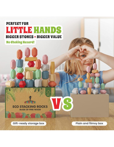 36 Rocas XL de Apilamiento de Madera EVERSMART - Juguetes Montessori