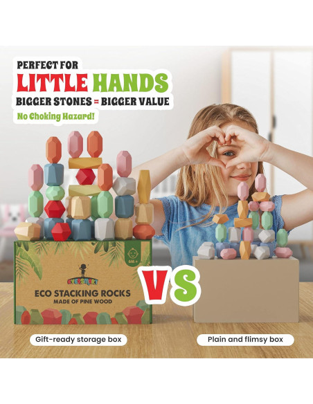 36 Rocas XL de Apilamiento de Madera EVERSMART - Juguetes Montessori