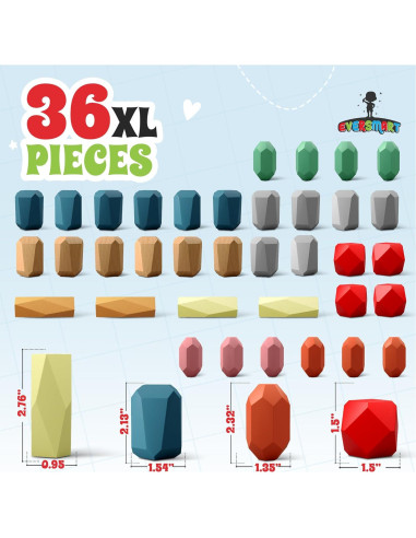 36 Rocas XL de Apilamiento de Madera EVERSMART - Juguetes Montessori