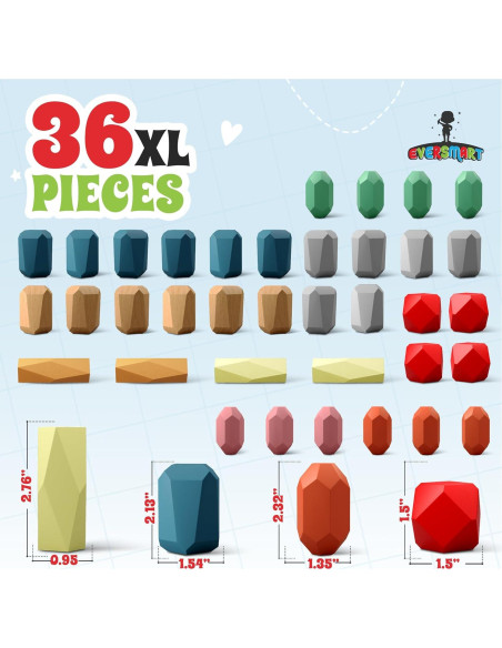 36 Rocas XL de Apilamiento de Madera EVERSMART - Juguetes Montessori