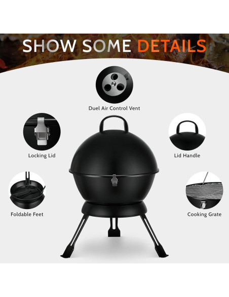 Parrilla de Barbacoa Portátil MAISON BACKYARDS 35.6 cm Carbón