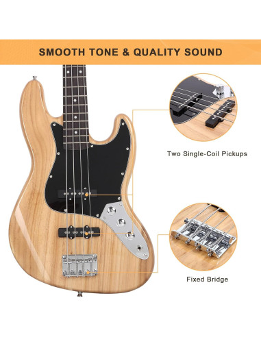 Guitarra Eléctrica Bajo GJ Glarry 4 Cuerdas Amarillo Natural