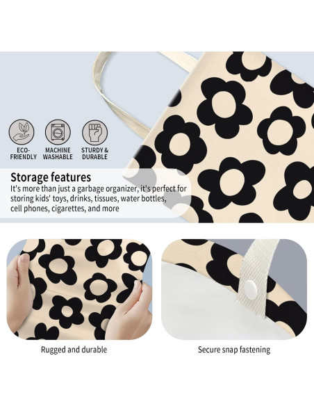 Basurero de Auto AUEKLLW Boho Floral Negra 30x24 cm