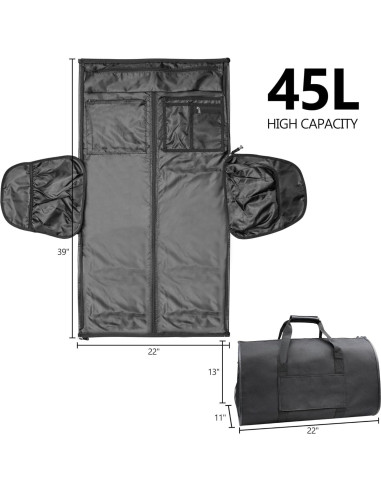 Bolsa de Viaje Convertible Kalawen 45L Negra para Trajes