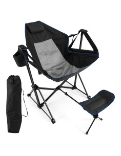 Silla de Camping Mecedora Giantex Negra con Reposapiés Ajustable